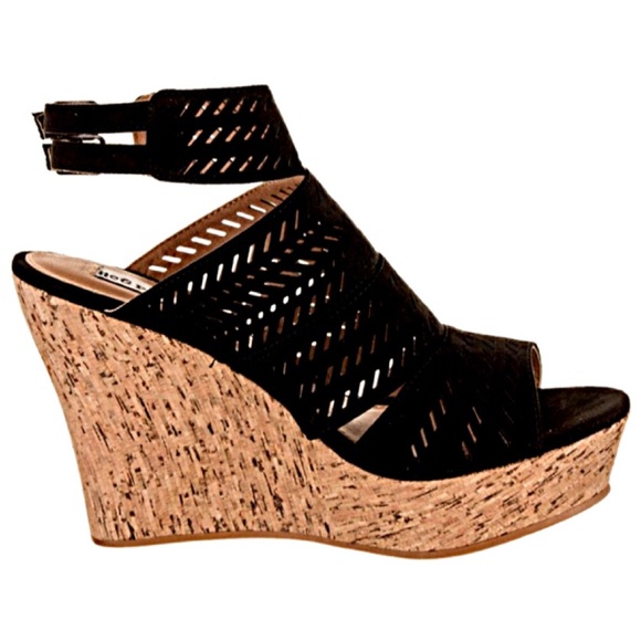 The Buckle Shoes - Black Suede Laser Cut Wedge! NEW!